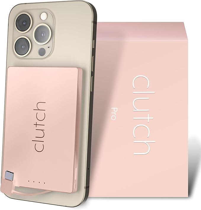 Clutch Pro  World's Thinnest Portable Charger  USB-C Power Bank 5000mAh  Magnetic Built-in Cable  TSA Approved Travel Charger  iPhone 15/16/17 & Android  Pink