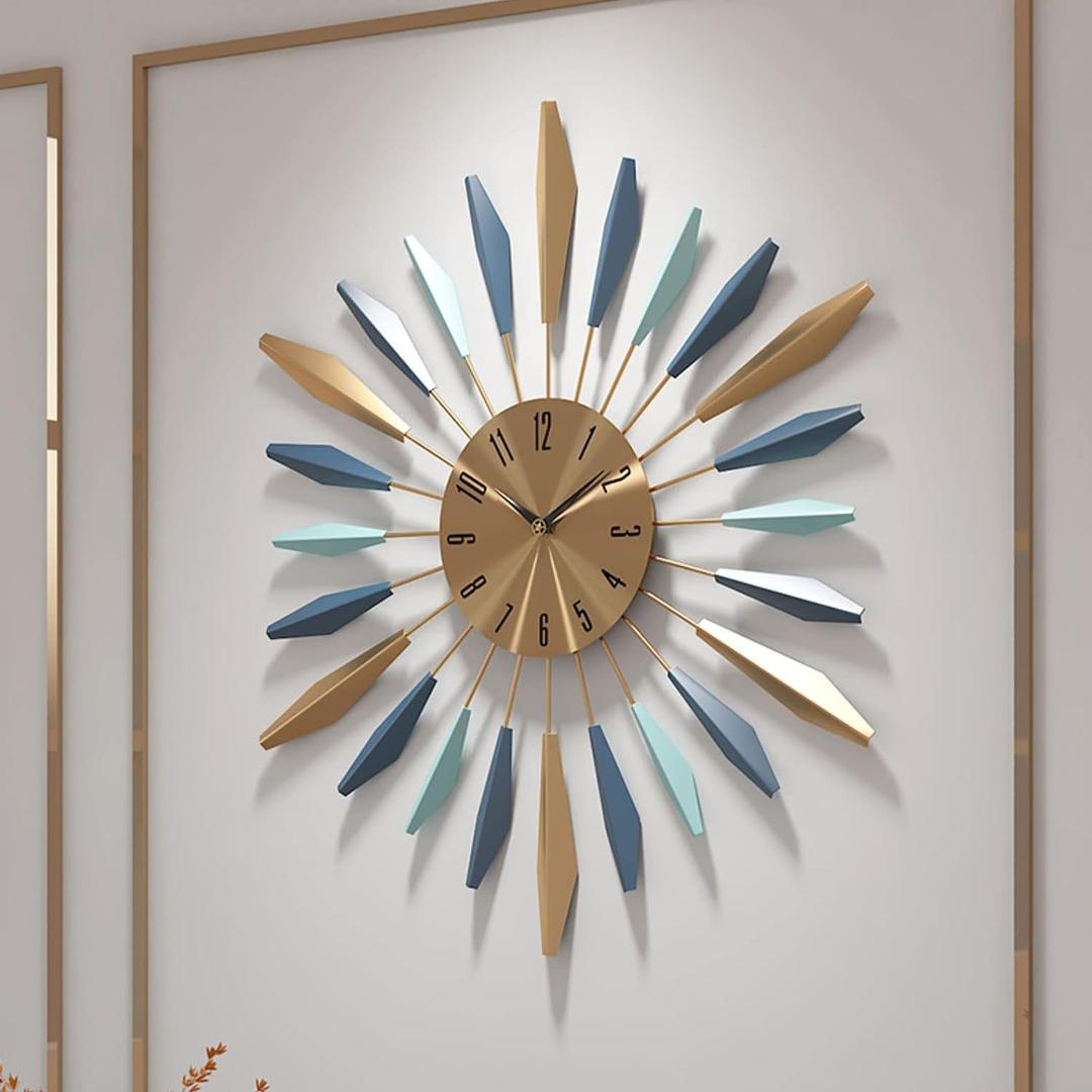 YISITEONE 28 Inch Large Wall Clock Metal Decorative, Mid Century Silent Non-Ticking Big Clocks, Modern Home Decorations for Living Room,Bedroom,Dining Room,Office