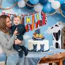 Cartoon Toy Highchair Banner for Baby First Birthday Party Decorations Blue Sky With Clouds High Chair Tassel Banner for Boys Girls Western Cowboy 1st Birthday Photo Props Backdrop Decoration