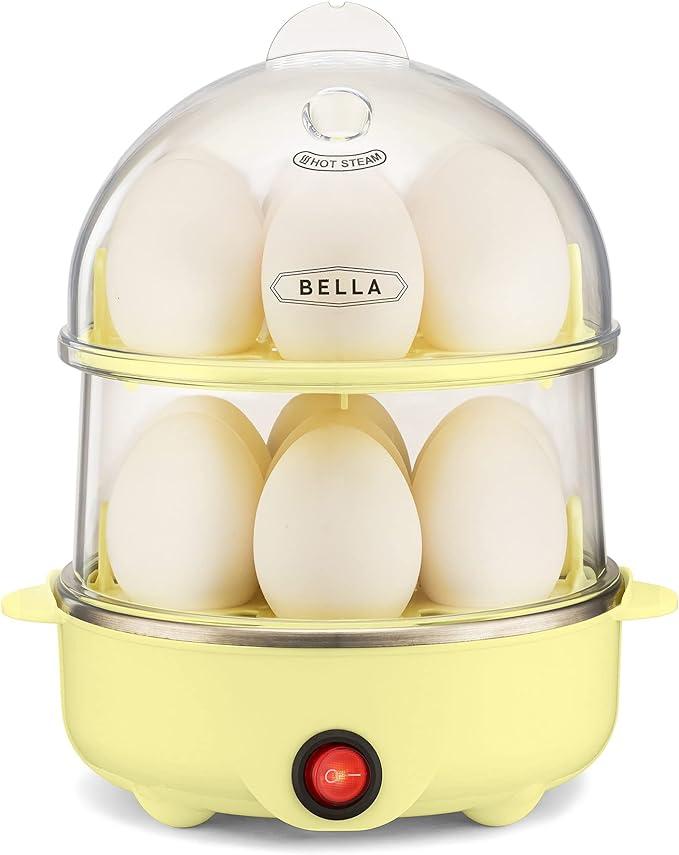 BELLA Rapid Electric Egg Cooker and Omelet Maker with Auto Shut Off, for Easy to Peel, Poached Eggs, Scrambled Eggs, Soft, Medium and Hard-Boiled Eggs, 14 Egg Capacity Tray, Double Tier, Yellow