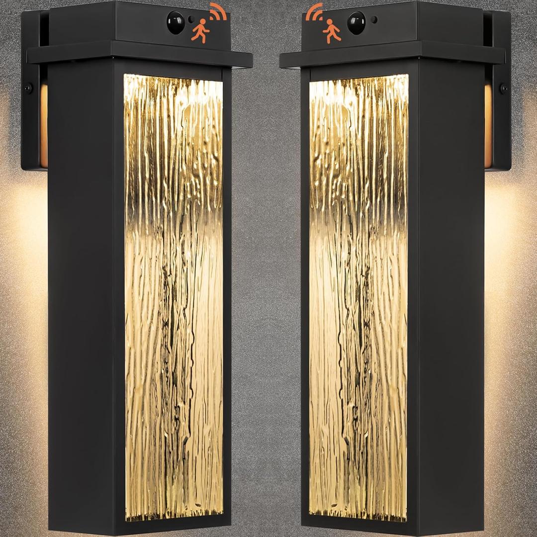 VenzBlomia 20” Upgraded Motion Sensor LED Exterior Lighting Fixtures, 2 Pack Large Black Dusk to Dawn Lights Outside, Modern Outdoor LED Wall Sconce Lamps, Waterproof Outside Patio Carriage Lanterns