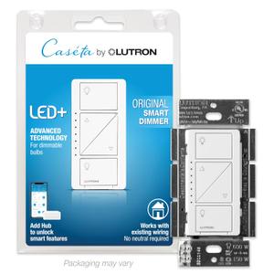 Lutron Caseta Original Smart Dimmer Switch (Lutron Smart Hub Required), for LED Lights, 150 Watt, Single-Pole/3-Way, No Neutral Required, PD-6WCL-WH, White