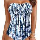 Yonique Womens Strapless One Piece Swimsuit Tummy Control Bandeau Bathing Suits Slimming Twist Front Swimwear, Medium