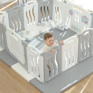 Baby Playpen Kids Activity Centre Safety Play Yard Home Indoor Outdoor New Pen (14 Panels Ocean White)