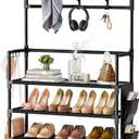 OYREL Shoe Rack 5 Tier Shoe Organizer Storage 15-20 Pairs Shoes Rack for Closet Entrance Shoe Rack Organizer with Hooks and Side Pocket Entryway Shoe Holder Space Saving Free Standing Shoe Racks
