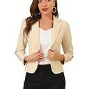 Allegra K Women's Open Front Office Work Business Casual Lightweight Summer Crop Suit Blazer X-Small Beige-Solid