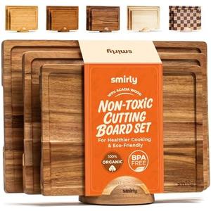 SMIRLY Wood Cutting Boards For Kitchen Meal Prep & Serving, Bamboo Cutting Board Set, Charcuterie Chopping Boards and Wooden Cutting Boards for Kitchen