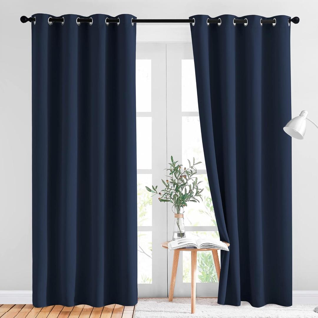 NICETOWN Blackout Navy Blue Curtains for Bedroom - Window Treatment Energy Saving Thermal Insulated Solid Grommet Room Darkening Drapes for Living Room (2 Panel, W52 x L84) (52"W x 84"L (Pack of 2))