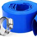 DAVCO 3" x 25 ft Pool Backwash Hose, Heavy Duty Reinforced Blue PVC Lay Flat Water Discharge Pump Hoses For Swimming Drain Pools and Clean Filters,with 1 Clamp