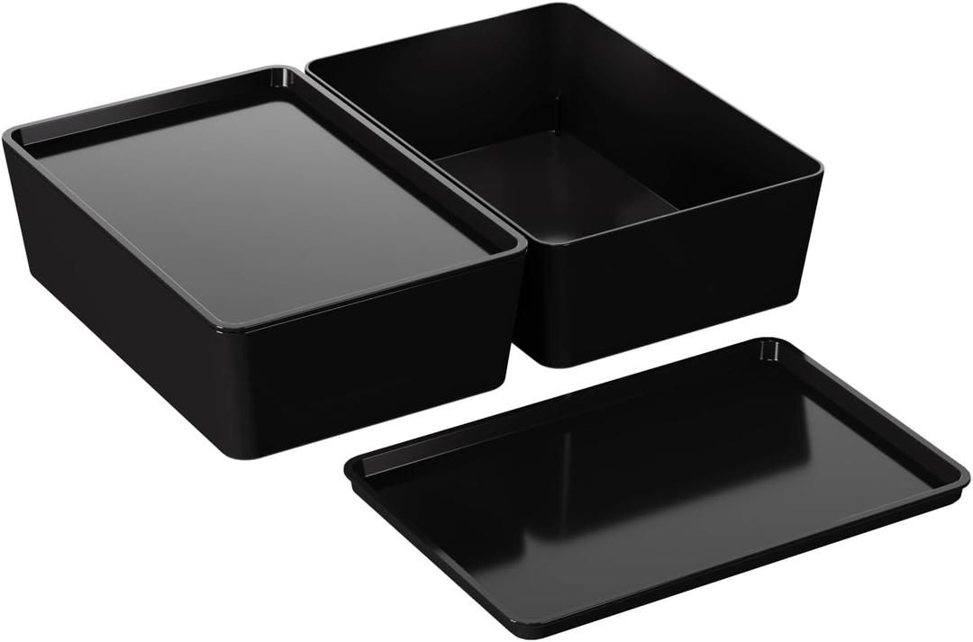 CHANCETSUI Storage Bins With Lids Plastic Containers: Multipurpose Stackable Storage Container Bins With Lid For Home And Office Organization, Small Storage Bin, 2 Pcs 7x10 Black container