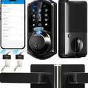 Veise VE07-L Fingerprint Smart Locks for Front Door with Zinc Alloy Handle Set, App Control, Keyless Entry, Electronic Digital Keypad Deadbolt, Auto Lock, Waterproof, Easy to Install, Matte Black