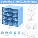 Desk Storage Organizer with 9 Drawers, 4 Tiers Stackable Desktop Craft Storage Drawers, Clear Storage Box Caddy for Stationary Makeup Jewelry Office Craft Supplies (Blue)
