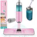 True & Tidy SPRAY-250 Multi-Surface Spray Mop with Refillable Water Bottle for Floor Cleaning, Works on Wood, Tile, Marble etc, Use Any Cleaning Solution, Machine Washable Microfiber Mop Pads, Pink