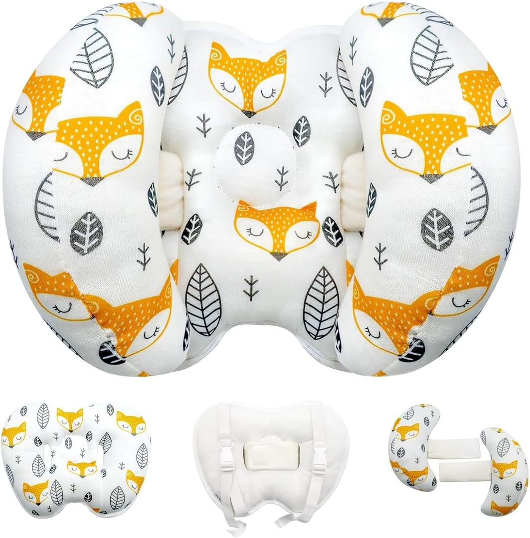 KAKIBLIN Baby Head Neck Support Pillow, 2 in 1 Banana Neck Pillow for Babies, Travel Pillow for Stroller Neck Support for Newborn, Adjustable Baby Pillow for Head (Yellow Fox)