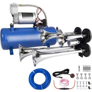 180db Train horn kit with 150 PSI Air Tank,Four Trumpet Air horns For Truck, Jeep,Pickup,SUV with 1.6 gallon Air Compressor Can(Silver truck horn kit)