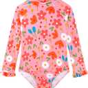 Long Sleeve One Piece Ruffle Swimsuit for Toddler Girls Baby Girl Rashguard Shirt with UPF 50+ Sun Protection (5-6 Years, Pinkplant)
