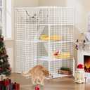 YITAHOME Large Indoor Cat Crate, 4 Tier Wire Run with 4 Doors, 3 Ladders, Cat Playpen with Large Hammock, Pet Cages for 1-3 Cats, Rabbit, White, 107x72