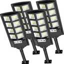 Solar Street Lights Outdoor Waterproof, 6000K LED Dusk to Dawn Solar Light, Flood Lights with Motion Sensor and Remote Control, Parking Lot Light 4-Pack