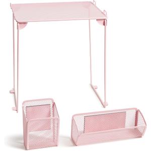 U Brands Blush Mesh Locker Organization Kit, Includes Magnetic Cup, Folding Shelf and Bin, 3 Pieces