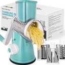 X Home Rotary Cheese Grater for Kitchen, Shredder with 3 Interchangeable Blades, Rotary Grater with Handle and Strong Suction Base, for Vegetables, Fruit, Nuts, Easy to Use and Clean, Blue