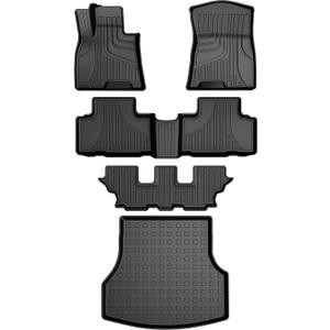 Floor Mats & Cargo Liner Compatible with 2021-2025 Genesis GV80 7 Seats - Custom Fit TPE All Weather Floor Liners and Cargo Mats 1st 2nd and 3rd Rows Car Mats and Trunk Liner, Black
