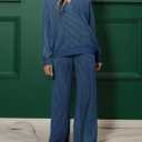 Fisoew Womens 2 Piece Outfits Striped Lounge Sets Knit V Neck Sweaters Casual Wide Leg Pants Loose Fall Clothes (Small)