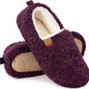EverFoams Womens Soft Curly Full Slippers Memory Foam Lightweight House Shoes Cozy Loafer with Polar Fleece Lining (9-10, Dark Aubergine)