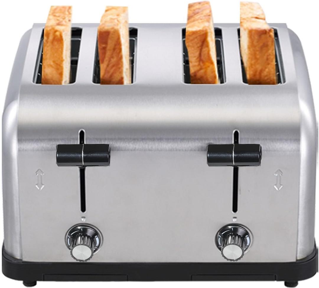 1800W Commercial Grade 4-Slice Pop Up Toaster -industrial Toasters 6-Browning Settings with Removable Crumb Tray for Bagel Bread English Muffins, Waffles