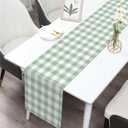 Sage Green Gingham Party Table Runner Green and White Checkered Plaid Decorations for Birthday Bridal Baby Shower Home Dining Kitchen Island Decor (13" x 120")