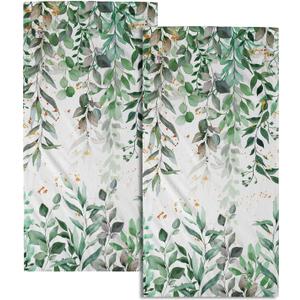 Imiss Eucalyptus Leaf Hand Towels Set of 2 Green Leaves Decorative Kitchen Dish Cloths 14.4 x 28.3 Inch Soft Small Fingertip Towel for Bathroom Hotel Gym Spa