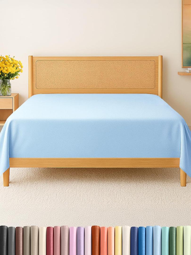 Full Size Flat Sheet - Hotel Quality Top Flat Bed Sheet Only - Ultra-Soft, Breathable & Cooling - Fade & Wrinkle Free - Easy-Care, Stain & Shrink Resistant Bedding - Easy-Fit & Oeko-Tex - Light Blue (19 - Baby Blue)