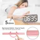 Lamisola Pink Digital Alarm Clock for Girls, Large LED Mirror Desk Clock, 2 USB Charging Ports, Nightstand Table Aesthetic Sleek Clocks Decor for Bedroom Office, Pink
