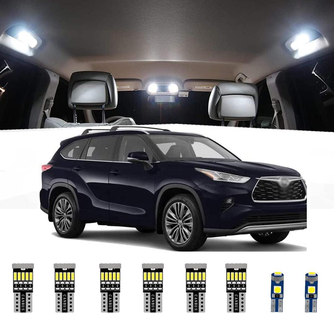 AWALITED 15pcs Highlander Interior LED Lights Kit Super Bright LED Map Dome Light Bulbs for Toyota Highlander 2014 2015 2016 2017 2018 2019 2020 2021 all models