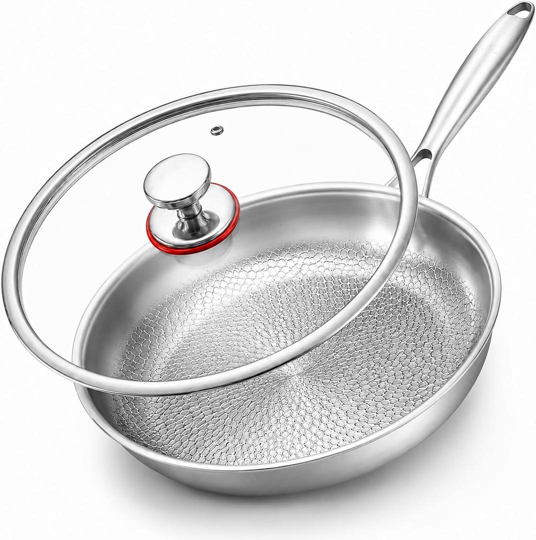 Titanium Hammered Pan Pro with Lid, PFAS/PFOA/PTFE-Free Non stick Titanium Frying Pan, Dishwasher & Oven Safe, Scratch Resistant, 10 inches Even Heating Titanium skillet, Compatible With All Cooktops