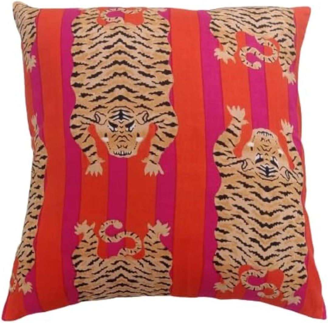 INDACORIFY Cushion Cover Throw Decorative Cotton Pillow Case Indian Animal Tiger Print Cushion Covers Home Decor Sofa Pillows (1, 20X20 Inches)