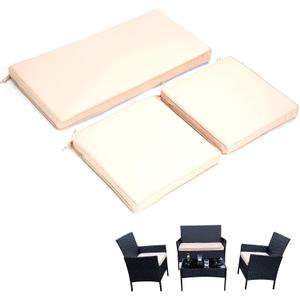 3-Pack Outdoor Patio Furniture Replacement Cushion Set–High-Elastic Sponge Cushions Fit 4-Piece Wicker Rattan Sofa, Loveseat & Chairs, 36x18x2 & 18x18x2, Waterproof, Fade-Resistant (Khaki)