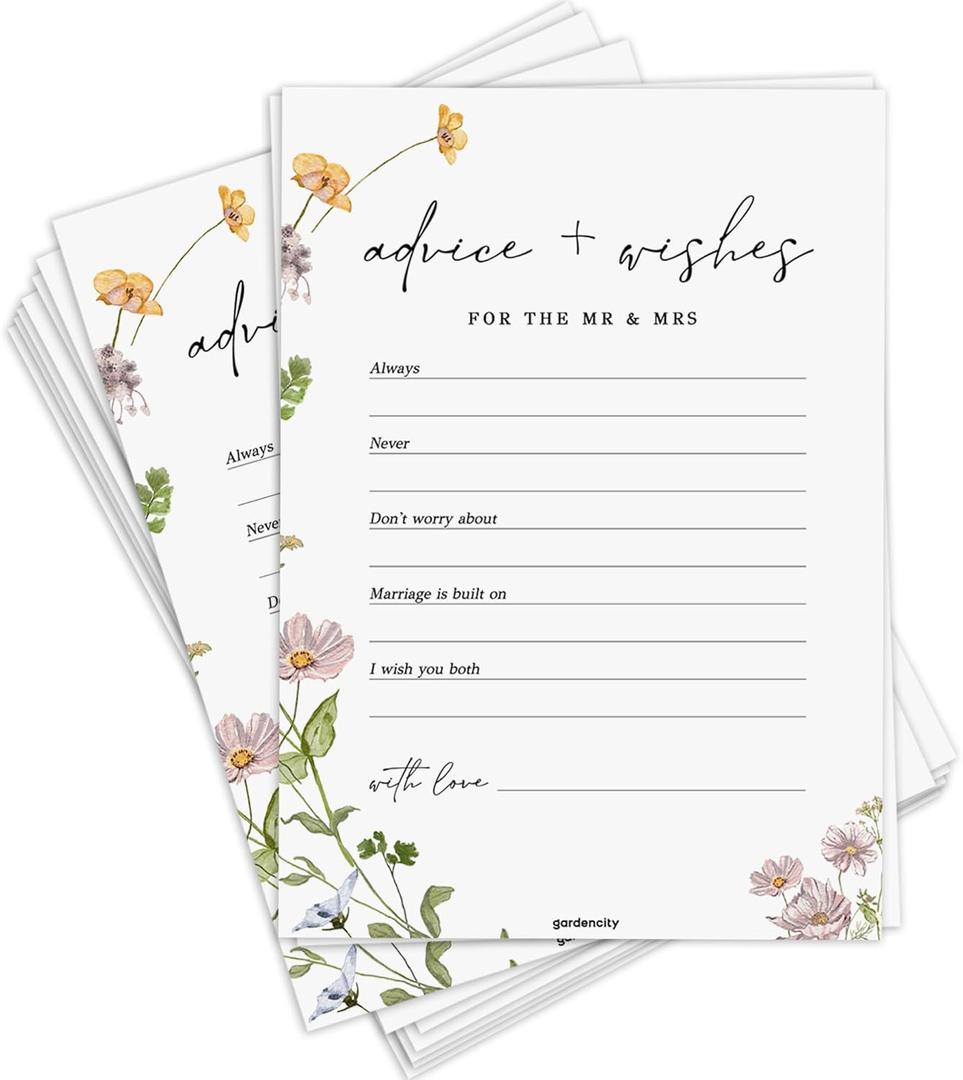 GardenCity Advice and Wishes for The Mr and Mrs, Bridal Shower Games for 50 Guests, Wildflower