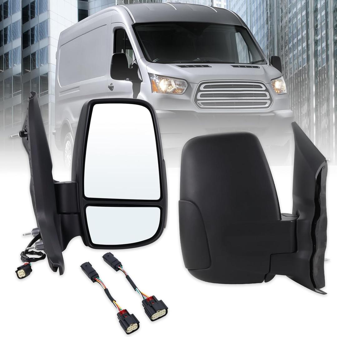 Right Passenger Side Mirror Compatible With 2015-2026 Ford Transit 150 250 350 350HD With Power Glass Manual Folding Matte Black (Short Arm) Replace#CK4Z-17682-DA (3 Pins)