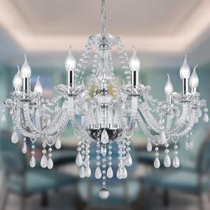 Panghuhu88 Crystal Candle Chandeliers Lighting Modern 10 Lights Pendant Ceiling Fixture Lamp for Dining Living Room Bedroom Hallway Entry Elegant Decoration (10 Bulbs) (Silver)