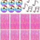 Party Box, 8 Pack Pink Backdrop, 10pcs Music Note Silvery Balloons, 12 Disco Ball Cups for Birthday
