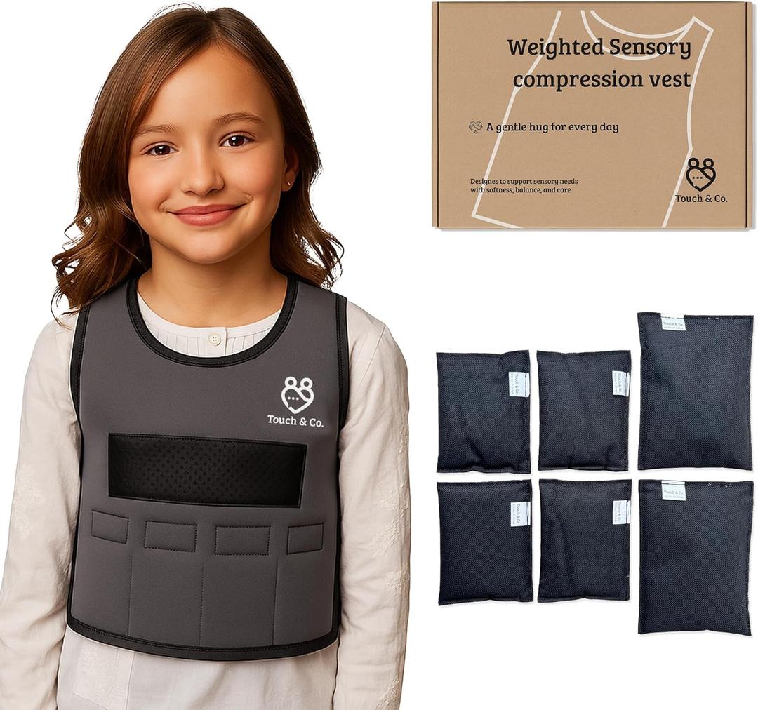 Touch & Co. Weighted Vest for Kids – Ages 6–9 Medium – Fully Adjustable Sensory Compression Vest for Children – Includes 2lb Removable Weights – Breathable Washable Odor-Free Neoprene