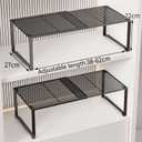 Extendable Metal Wire Shelf Organizer - Adjustable 15-24.4in Length, Stackable Storage Rack for Kitchen/Pantry/Bathroom/Shoe Cabinet/Tool Closet (1,Black)