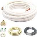 25ft Length Mini Split Line Set,1/4" 1/2" OD Copper Pipes Tubing and 3/8 White PE Thickened Insulated Coil with Flared Nuts for Mini Split Air Conditioner HVAC or Heat Pump System. (25Ft(1/4+1/2))