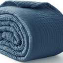 100% Cotton Light Blue Throw Blanket 50" x 70", 6 Layers Large Breathable and Lightweight Cotton Blanket for Bed and Couch, Soft Quilt Bedspread, Gauze Blanket for Adults All Season, Blue (05 - Dark Blue)