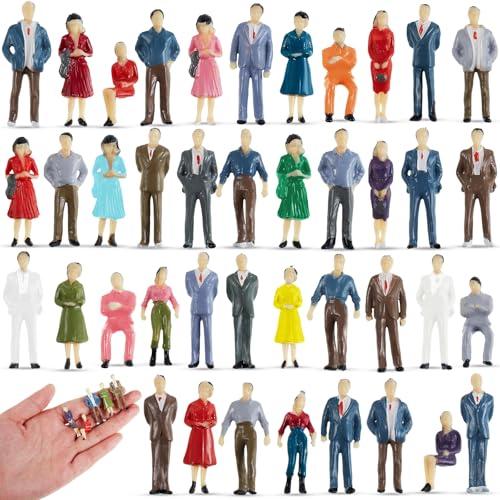 Juexica 80 Pcs 1: 50 Scale Mini People Figurines Model Trains Architectural People Figures Tiny Plastic Miniature Figurines Dollhouse Sitting Standing Model for Miniature Scenes