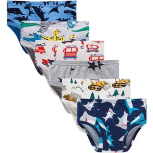 Boboking 100% Cotton Little Boys Briefs Soft Dinosaur Truck Toddler Underwear (8, A-multi)