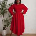 XNMHL Plus Size Church Dresses for Curvy Women Formal Empire Puff Sleeve African Attire Flowy Hem Outfits (Red, XL)