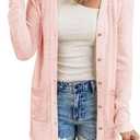 MEROKEETY Women's Lightweight Cardigan Summer Long Open Front Button Down Trendy Loose Outwear with Pockets (Pink, S)
