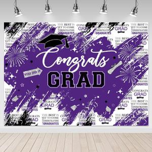 Mocsicka 7x5ft Graduate Backdrop - Congrats Grad Purple 2026 Graduation Party Decorations Background, Class of 2026 Photography Backdrops