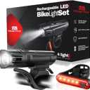2 x Bike Light Set for Kids and Teens | USB Rechargeable Ultra-Bright Front Headlight and Rear Tail Light | 4 Light Modes for Day & Night Safety Riding | Easy Tool-Free Installation for Boys & Girls Bikes